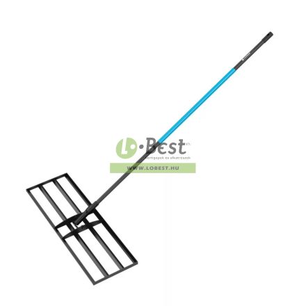Cellfast CELLPRO talajegyengető gereblye téglalap alakú fekete rácsos fejjel és hosszú fekete-kék nyéllel
